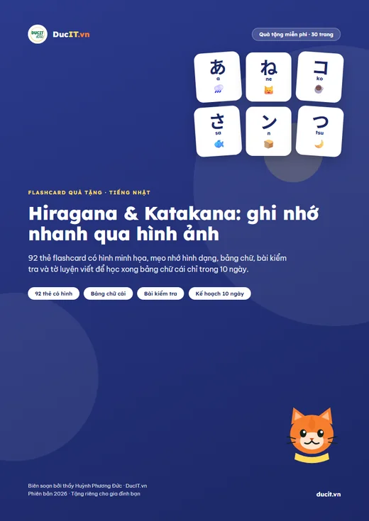 Bìa ebook: Flashcard Hiragana/Katakana ghi nhớ nhanh qua hình ảnh